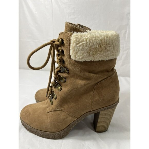 Women’s Brash Moto Boots Size 6 1/2 Sherpa Trim platform - Picture 10 of 15